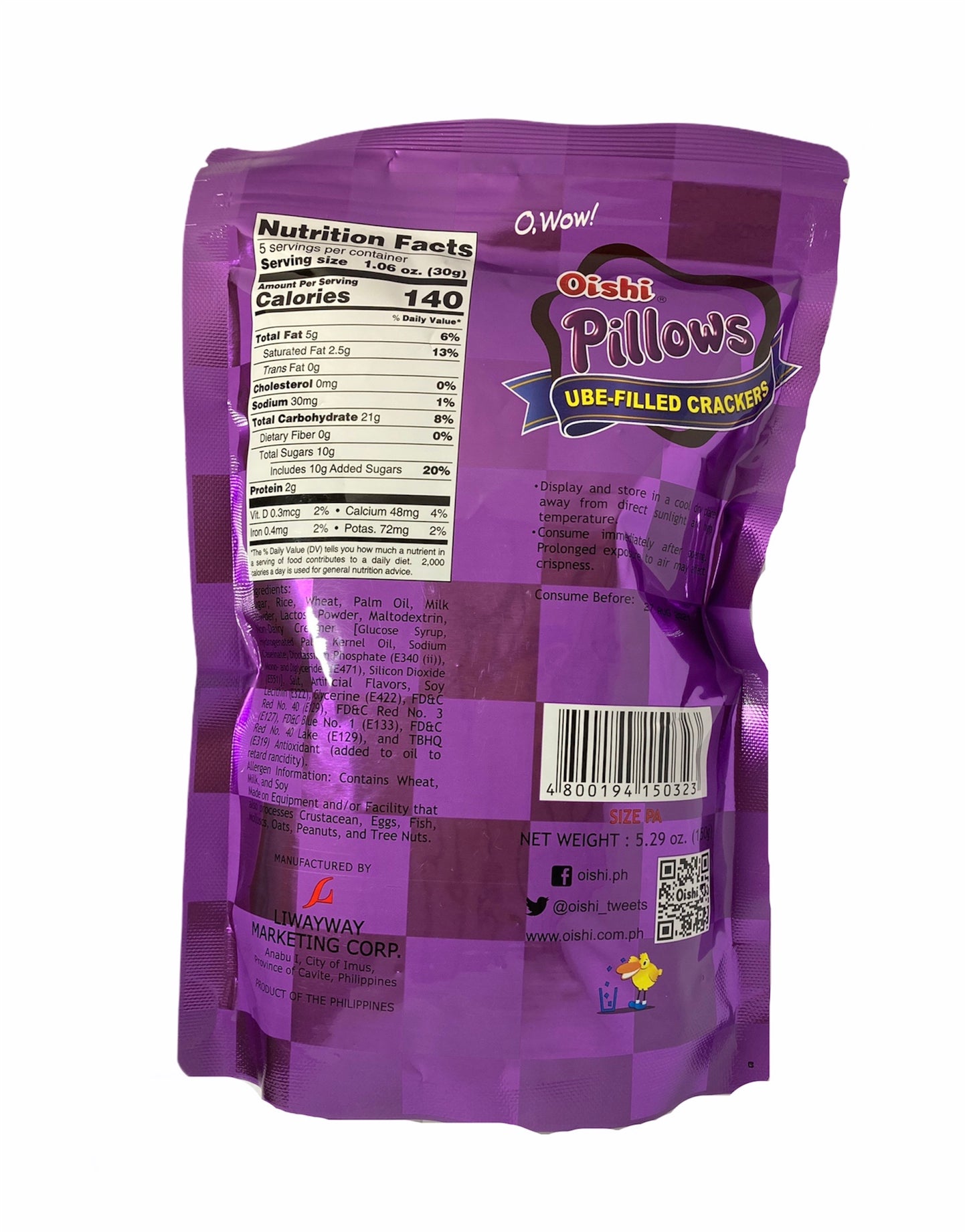 Oishi Pillows Ube Filled Crackers 5.29oz