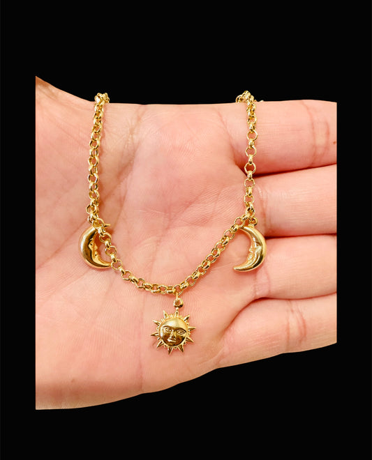 18K Charm Rolo Bracelet Sun & Moon Size 7.5