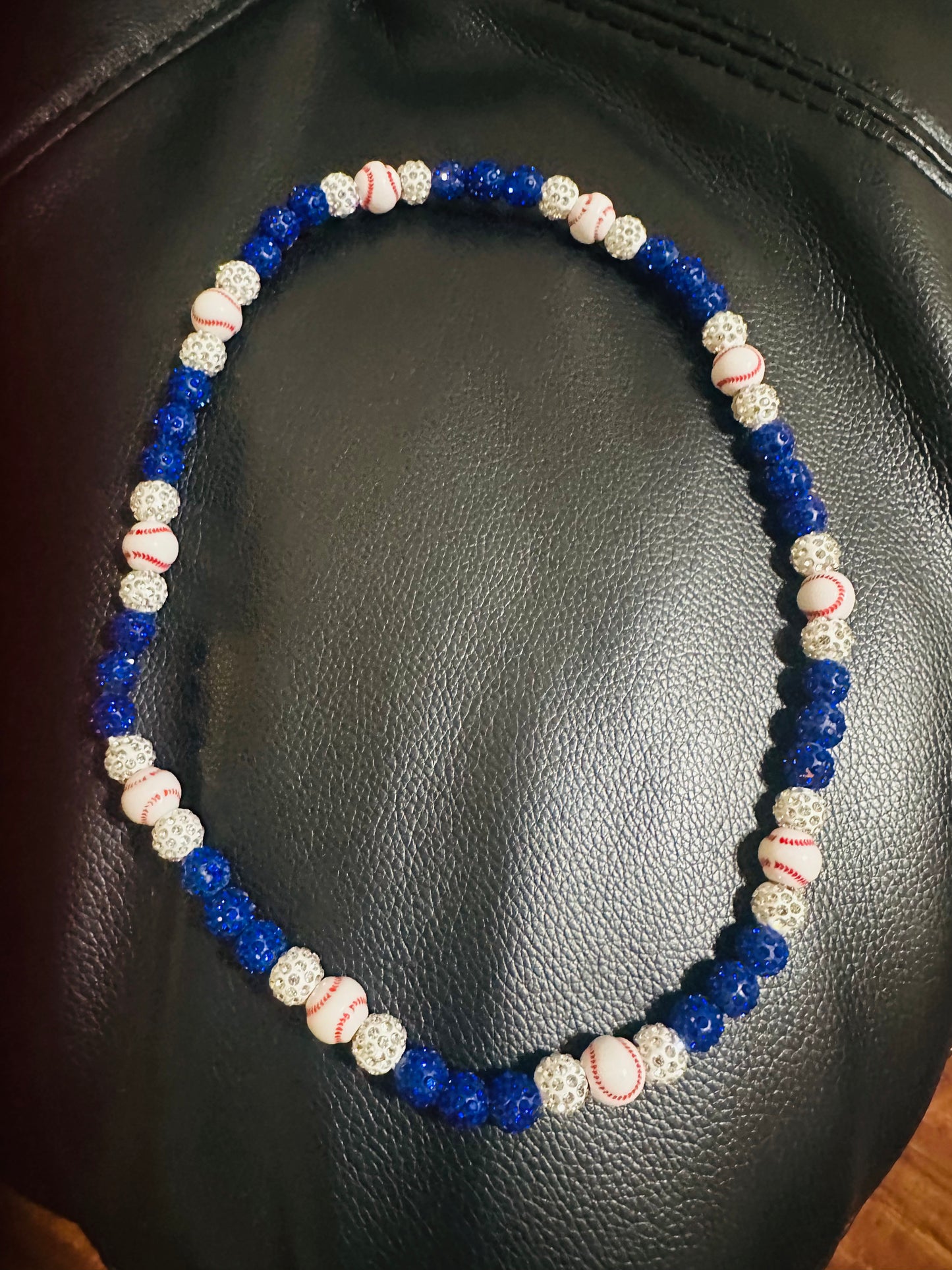 LA DODGERS Rhinestone Clay Bead Stretch Necklace (22 inches) 💙💙💙🩶⚾️