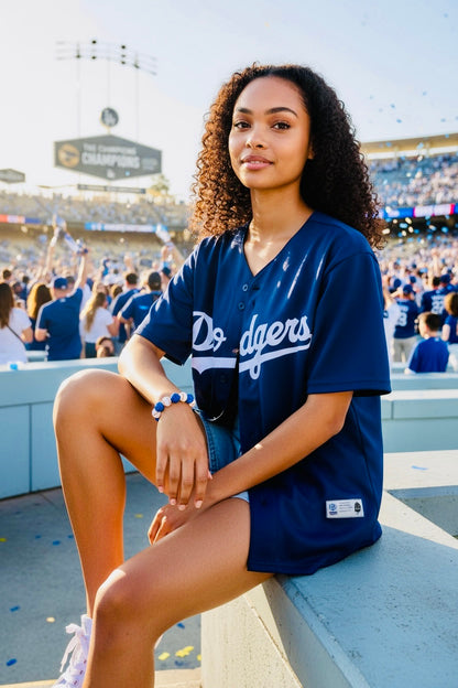 LA DODGERS Rhinestone Clay Ball Bead Charms Silver Stretch Bracelets 💙⚾️💙
