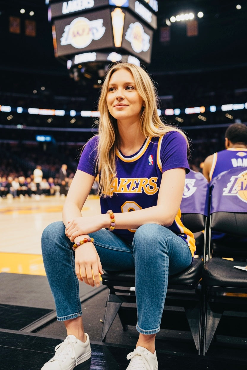 LA LAKERS Rhinestone Clay Bead Stretchable Bracelets Kobe Love 💜💛💜💛🏀