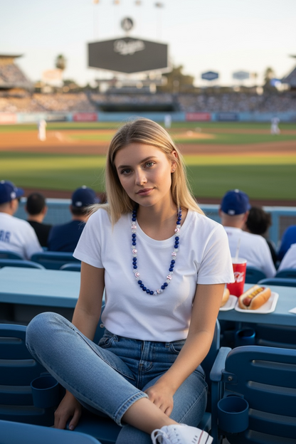 LA DODGERS Rhinestone Clay Bead Stretch Necklace (22 inches) 💙💙💙🩶⚾️