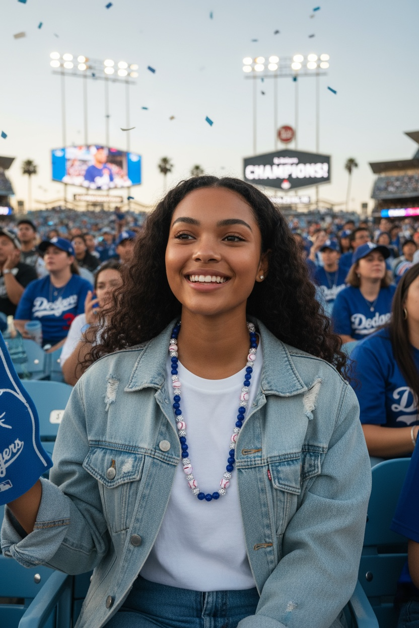 LA DODGERS Rhinestone Clay Bead Stretch Necklace (22 inches) 💙💙💙🩶⚾️