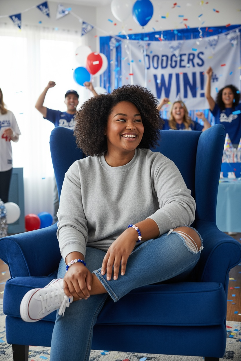 LA DODGERS Rhinestone Clay Bead Stretch Bracelet (Style 2) 💙💙💙🩶⚾️