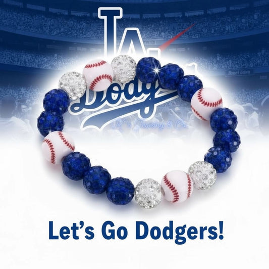 LA DODGERS Rhinestone Clay Bead Stretch Bracelet (Style 2) 💙💙💙🩶⚾️