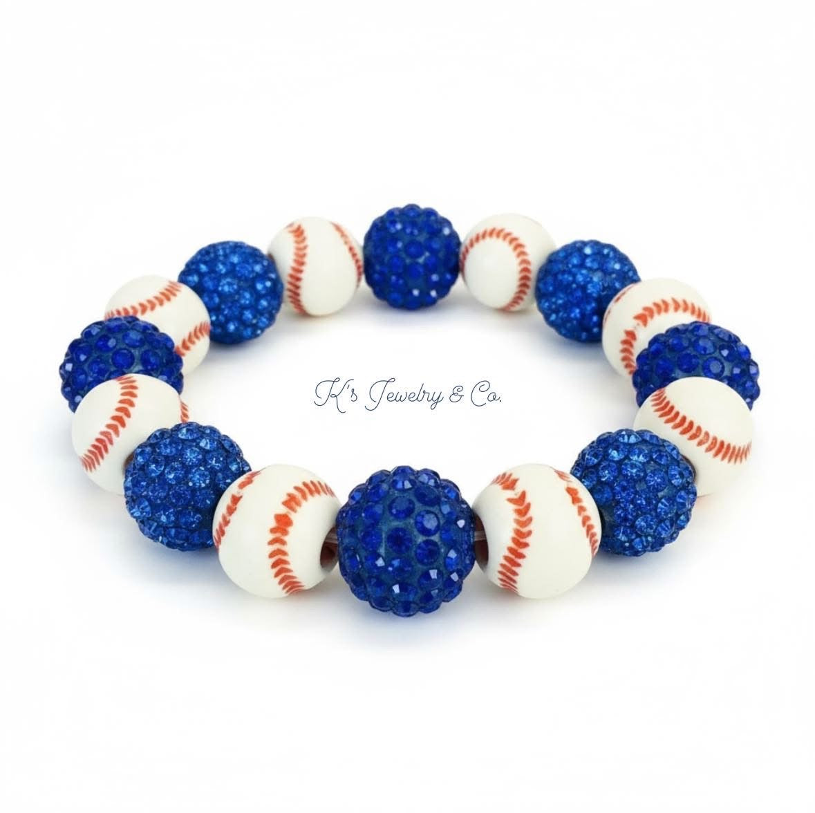 LA DODGERS Rhinestone Clay Ball Bead Charms Silver Stretch Bracelets 💙⚾️💙