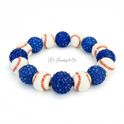 LA DODGERS Rhinestone Clay Ball Bead Charms Silver Stretch Bracelets 💙⚾️💙