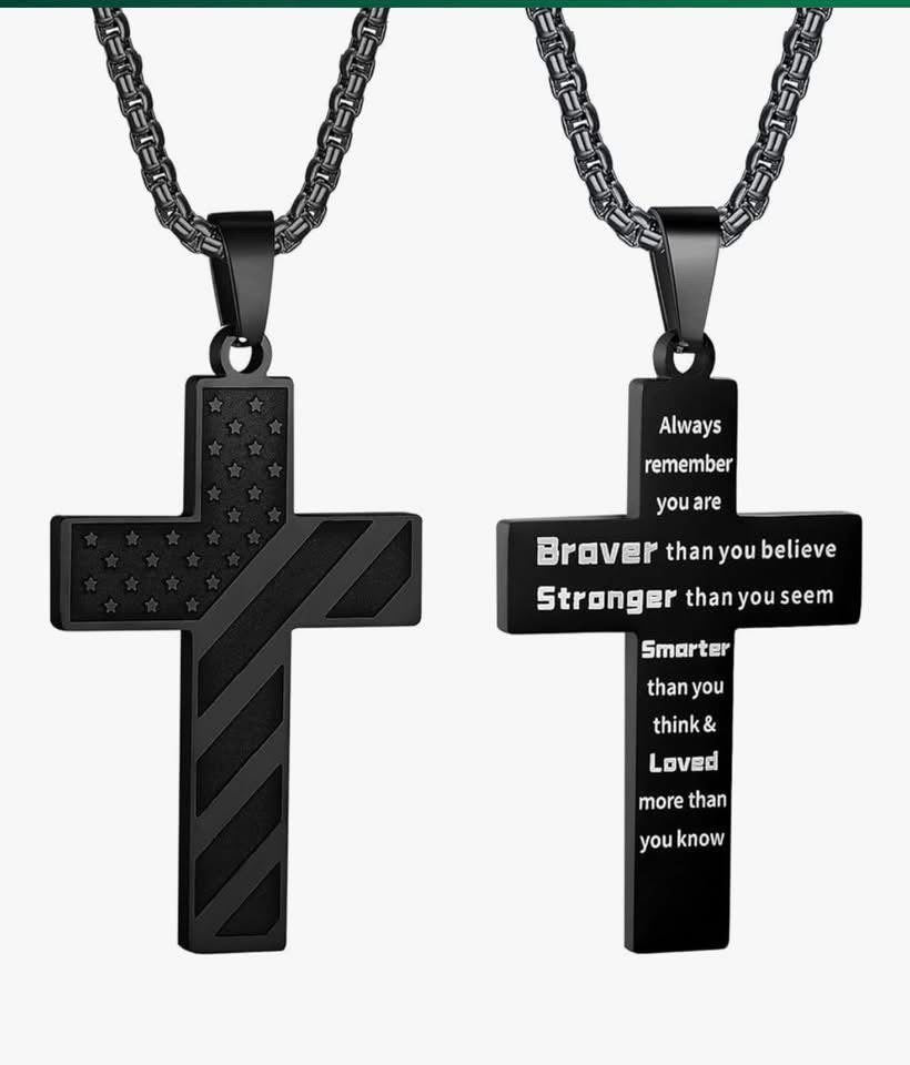 Chain w/ Cross engraved “Brave / Stronger”