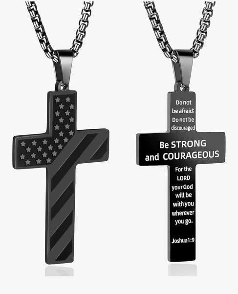 Chain w/ Cross “Strong / Courageous”
