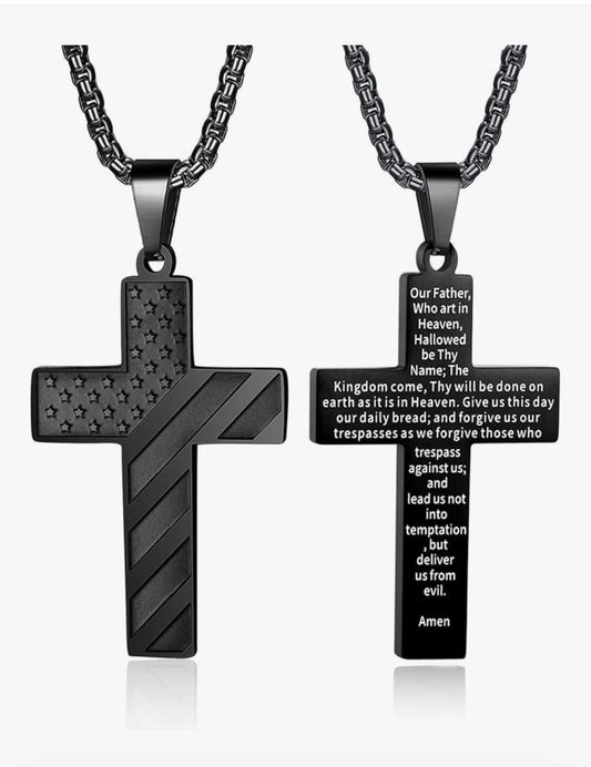Chain w/ Cross engraved “Our Father Prayer”