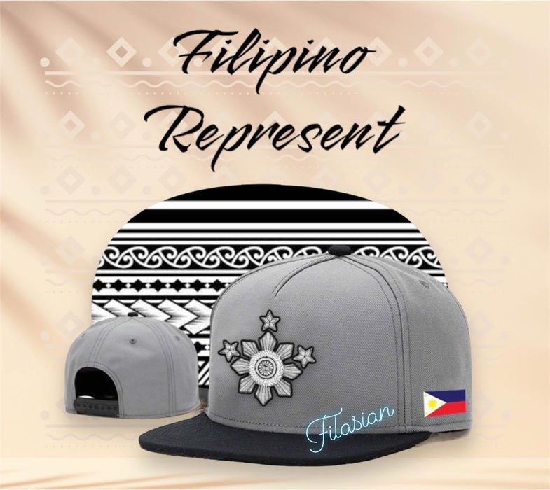 Filipino Represent 3 Stars & Sun Gray Snap Back Hat